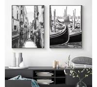 LIFKNVN Affiches photo noir et blanc de l'architecture de Venise, Italie, rue de Venise, paysage, peinture, impressions sur toile, image, décoration de salon, 21 x 30 cm, sans cadre