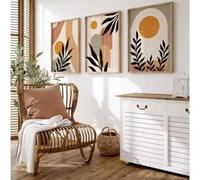 LIFKNVN Art mural abstrait bohème, peinture sur toile moderne beige vert terre cuite, feuilles, bloc de couleurs, affiche de chambre à coucher pour salon 50x70cmx3 sans cadre