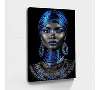 LIFKNVN Décoration murale afro-américaine, Affiches de femmes bleues, Poster moderne de femme afro, Peinture d'art noir pour salon (60x90cm/sans cadre)