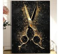 LIFKNVN Décoration murale tendance pour salon de coiffure : tableaux de barbier sur toile noire et or, affiches représentant des outils de coupe de cheveux (50 x 70 cm/cadre intérieur).