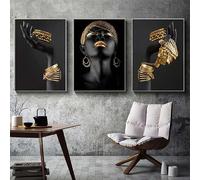 LIFKNVN Ensemble de 3 affiches et impressions murales représentant une femme tenant des bijoux dorés, sur toile (70 x 100 cm x 3 / sans cadre)