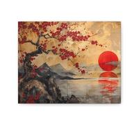 LIFKNVN Grande impression sur toile d'art mural, peinture de paysage, décoration murale, peinture sur toile de lac Japandi, art mural japonais moderne, décoration d'intérieur 60x80cm Sans cadre