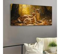 LIFKNVN Grande impression vintage de cerf, biche et faon, peinture de campagne, décoration murale pour la maison, affiches de fond pour le salon (90 x 180 cm, sans cadre)