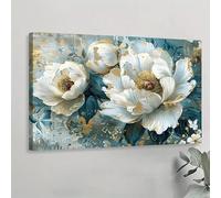 LIFKNVN Grande toile décorative murale turquoise à motifs floraux colorés, style sarcelle (50 x 70 cm, sans cadre), peinture texturée pour chambre, salon ou couloir.