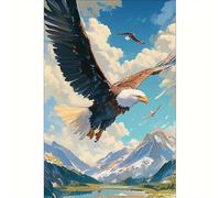 LIFKNVN Impression sur toile d'aigle, décoration murale sans cadre - Aigle majestueux et vibrant en vol avec montagnes enneigées et ciel bleu pour salon 21 x 30 cm, sans cadre