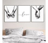 LIFKNVN Impression sur toile « Mains dans la main » noir et blanc, dessin au fusain, couple, citation d'amour, décoration de chambre à coucher, salon, 30 x 40 cm, sans cadre