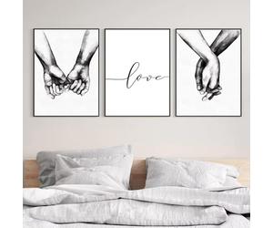 LIFKNVN Impression sur toile « Mains dans la main » noir et blanc, dessin au fusain, couple, citation d'amour, décoration de chambre à coucher, salon, 30 x 40 cm, sans cadre