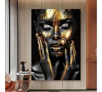 LIFKNVN Impression sur toile représentant une femme africaine en noir et or, décoration murale, affiche, jolie fille africaine, pour chambre à coucher, salon, 60 x 90 cm, sans cadre