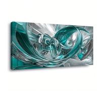 LIFKNVN Impression sur toile, tableau abstrait minimaliste géométrique à motifs tourbillonnants turquoise, décoration pour salon, chambre ou bureau (50 x 100 cm/sans cadre)
