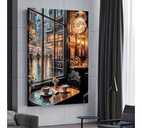 LIFKNVN Impression sur toile vintage, scène de café urbain, jour de pluie, peinture d'arrière-plan, affiches, œuvre d'art pour salon, 40 x 60 cm, avec cadre