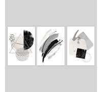 LIFKNVN Lot de 3 impressions d'art abstrait de peintures, affiche d'art noir gris et argent, formes géométriques, art mural, images, œuvres d'art 40x60cmx3 sans cadre