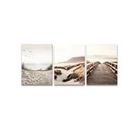 LIFKNVN Lot de 3 peintures sur toile représentant un paysage marin, un pont, une plage ou un coucher de soleil, affiches et imprimés modernes, décoration d'intérieur, 75 x 110 cm, sans cadre