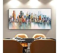 LIFKNVN Peinture abstraite de paysage urbain, grande peinture colorée de paysage urbain sur toile, bleu moderne pour décoration murale de salon, 40 x 80 cm, sans cadre