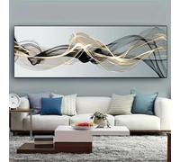 LIFKNVN Peinture murale abstraite nordique sur toile, ruban doré et noir, affiches et impressions polyvalentes, image pour décoration de salon, 25 x 75 cm, sans cadre