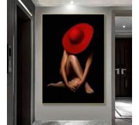 LIFKNVN Peinture sur toile abstraite avec femme aux lèvres rouges, affiche minimaliste, décoration murale pour salon, 80 x 120 cm, sans cadre