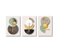 LIFKNVN Peinture sur toile abstraite géométrique avec cercles dorés et verts, affiche et impression murale, décoration d'intérieur moderne, 40 x 60 cm, sans cadre