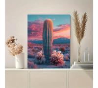LIFKNVN Peinture sur toile botanique abstraite style bohème, coucher de soleil dans le désert, cactus, affiches et impressions murales avec décoration Saguaro Boho Desert, 70 x 100 cm, sans cadre