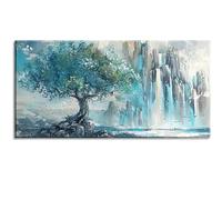 LIFKNVN Peinture sur toile de grande taille représentant des montagnes turquoise et des arbres, affiche murale pour décoration de chambre, 50 x 100 cm, sans cadre