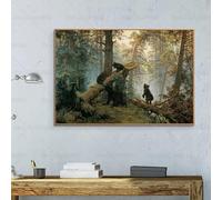 LIFKNVN Peinture sur toile représentant un ours, matin dans une forêt de pins, décoration murale populaire, 70 x 100 cm, sans cadre