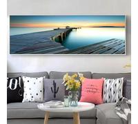 LIFKNVN Peinture sur toile représentant un paysage, un lac matinal et un pont en bois, affiche murale, décoration moderne pour salon, 40 x 120 cm, sans cadre