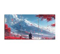 LIFKNVN Samouraï debout Mont Fuji Paysage 3 pièces, impressions sur toile modernes, peintures sur toile esthétiques, décoration d'intérieur 75x110cmx3 Sans cadre