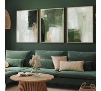 LIFKNVN Tableau abstrait géométrique vert et or, décoration murale, vert sauge, 70 x 100 cm, sans cadre