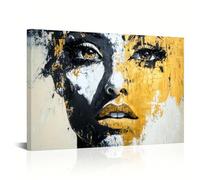 LIFKNVN Tableau abstrait moderne sur toile, portrait de femme texturé en noir et blanc avec accents dorés, pour salon (40 x 60 cm/sans cadre)