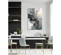 LIFKNVN Tableau abstrait sur toile bleue - Images texturées bleues et dorées, peinture grise et blanche, œuvre d'art contemporaine pour la décoration du salon (40x60cm/sans cadre)