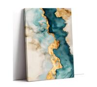LIFKNVN Tableau abstrait sur toile, impression à l'encre fluide turquoise et or - Décoration murale élégante et luxueuse pour salon et chambre (70 x 100 cm/sans cadre)