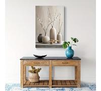 LIFKNVN Tableau décoratif moderne sur toile, style Ikebana botanique, avec vases de fleurs blanches, idéal pour le salon (80 x 120 cm, sans cadre).