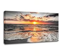 LIFKNVN Tableau mural noir et blanc doré sur le thème de la plage, avec paysage marin, lever de soleil sur la mer, peinture côtière pour salle de bain (70 x 140 cm/sans cadre)