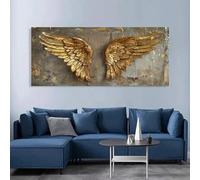 LIFKNVN Tableau sur toile Ailes dorées - Affiches et impressions à la texture vintage, décoration murale moderne Ailes dorées pour salon (40x80cm/sans cadre)