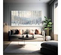LIFKNVN Tableau sur toile « Bouleaux d'hiver » - Paysage abstrait moderne avec bouleaux enneigés, impression horizontale pour salon (65 x 135 cm/cadre intérieur)