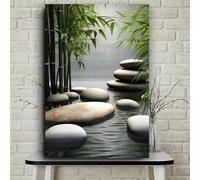 LIFKNVN Tableau sur toile Jardin Zen, Impression sereine Pierre Bambou, Décoration murale moderne style spa pour salon, Œuvre d'art nature paisible pour la décoration intérieure (80x120cm/Sans cadre)