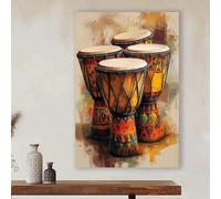 LIFKNVN Tableau sur toile représentant des tambours africains traditionnels, idéal pour décorer un salon, un studio, un couloir ou une chambre (60 x 90 cm/sans cadre).