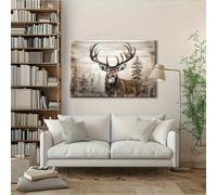 LIFKNVN Tableau sur toile représentant un cerf majestueux, peinture animalière de style rustique, impression sur toile pour la décoration du salon, de la chambre ou du bureau (50 x 75 cm/sans cadre)