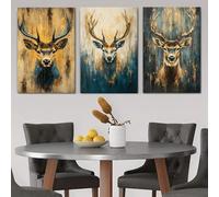 LIFKNVN Tableaux sur toile minimalistes modernes représentant des têtes de cerf, décoration murale de style nordique pour salon, entrée ou chambre (60 x 80 cm x 3 / Sans cadre)
