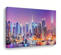 LIFKNVN Toile imprimée représentant la skyline de New York, art mural violet vibrant, affiches et impressions décoratives urbaines modernes pour le salon (70 x 100 cm/sans cadre)