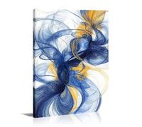 LIFKNVN Toile minimaliste bleue, décoration murale abstraite, tableau aux lignes bleues et jaunes, affiche blanche, œuvre d'art moderne pour salon (20 x 30 cm/sans cadre)