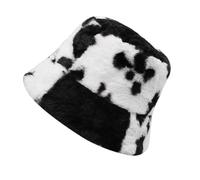 LIFKOME 1 Pc Chapeau Seau Motif Vaches Chapeau Melon Cloche x Chauds pour Femmes Peluche Vache en Peluche Couvre-Chef De Pêcheur Décontracté Bob Chaud Blanche Laine d'agneau