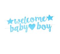 LIFKOME 2 Pièces Bannière Welcome Boy Pailletée Décoration pour Gender Reveal et Shower Kit Suspendu pour Fête Naissance Garçon