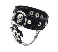 LIFKOME 2 Pièces bracelet en cuir bijoux de style punk bracelet tête de mort goodies halloween mascarade bijoux de poignet d'halloween bracelet crâne exquis Première couche peau de vache