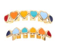 LIFKOME 2 Pièces Grills Dentaires Hip-hop Métal Doré avec Décoration Goutte Huile Colorée Accessoires Légers pour Hommes et Femmes Ornements pour Cosplay et Festivals