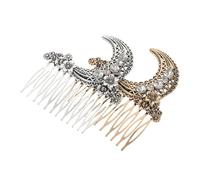 LIFKOME 2 Pièces Peignes à Cheveux Vintage en Alliage Doré et Argenté, Lot de 2 Peignes Latéraux Décoratifs Lune et Fleur, Accessoires Légers pour Coiffures de Mariage et Cortège Nuptial,