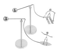 LIFKOME 2 Pièces Statuette à Bascule en Métal Argenté, Pendule Cinétique | Décor Artisanal Texturé, pour Étagère et Bureau D’étude, Effet Équilibrage Physique