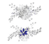 LIFKOME 2pcs Perles De Mariée Peignes À Cheveux Délicat Strass En Épingle À Cheveux Casque Accessoires Pour Cheveux Pour Mariage (bleu,)