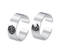 LIFKOME 2pièces Bague Ouverte Soleil Et Lune Pour Femme Anneau Ajustable Vintage Acier Inoxydable