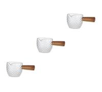 LIFKOME 3 Pièces Glass Milk Pitcher With Wooden Handle Multi Use Syrup Pitcher For Latte Art And Milk Serving Glass Container For Home Café Restaurant Use