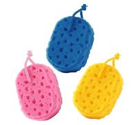 LIFKOME 3 Pièces Lot de Éponges de Bain Nid Abeille Éponges Exfoliantes pour Nettoyage Corporel Doux et Accessoires Polyvalents pour Bain et Entretien Maison Couleurs Jaune Bleu et Rose