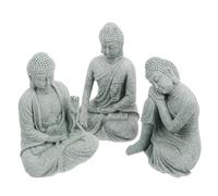 LIFKOME 3 pièces Statue Bouddha Méditation Grès Décor Intérieur Extérieur pour Jardin Entrée Maison Symboles de Paix et Protection